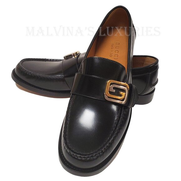 GUCCI SHOES MENS INTERLOCKING G LOGO PLAQUE LEATHER LOAFERS 9 /US 9.5 - Picture 7 of 16